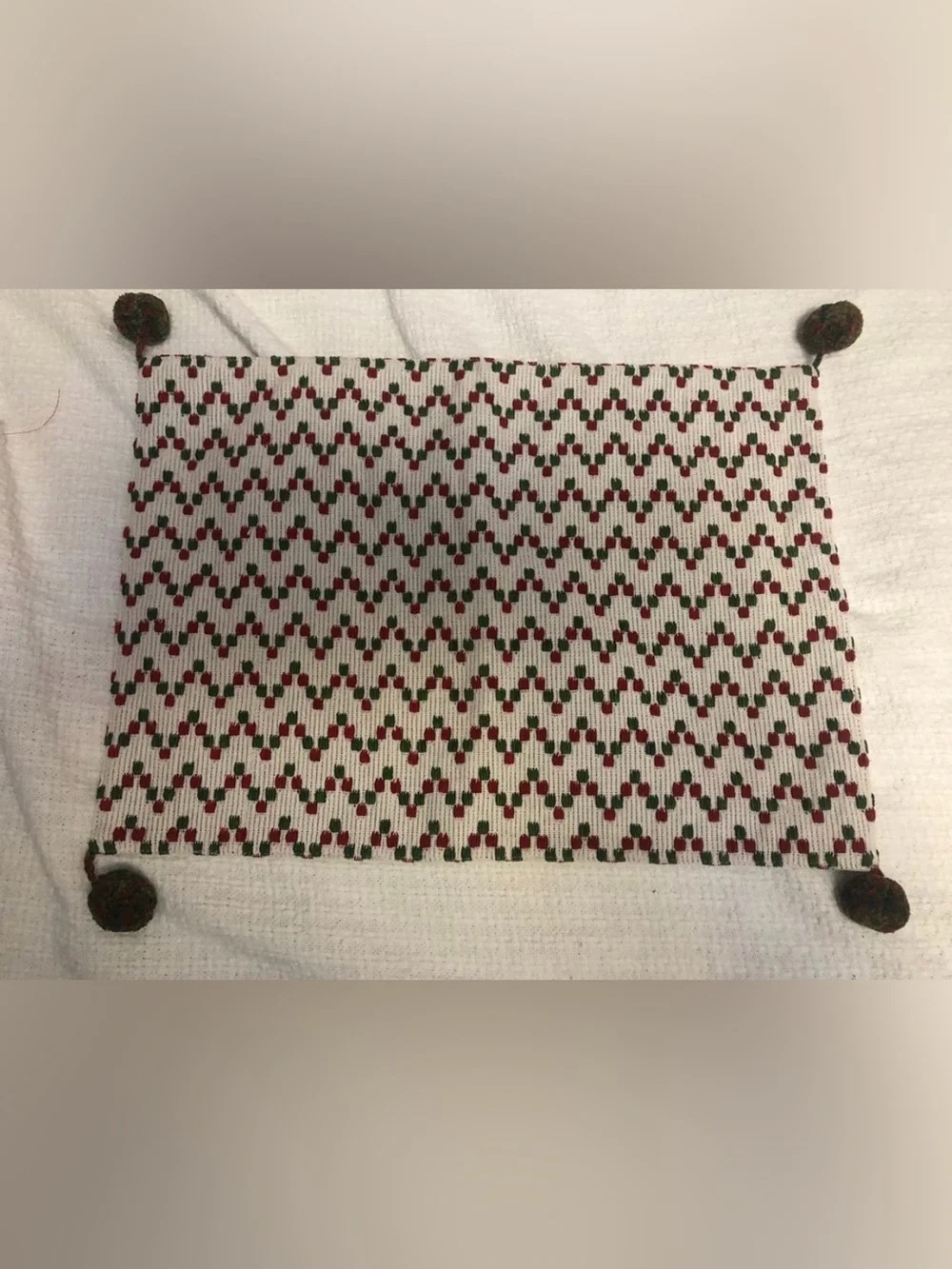 Patterned Knit Fabric Christmas Placemat with Red and Green Accents